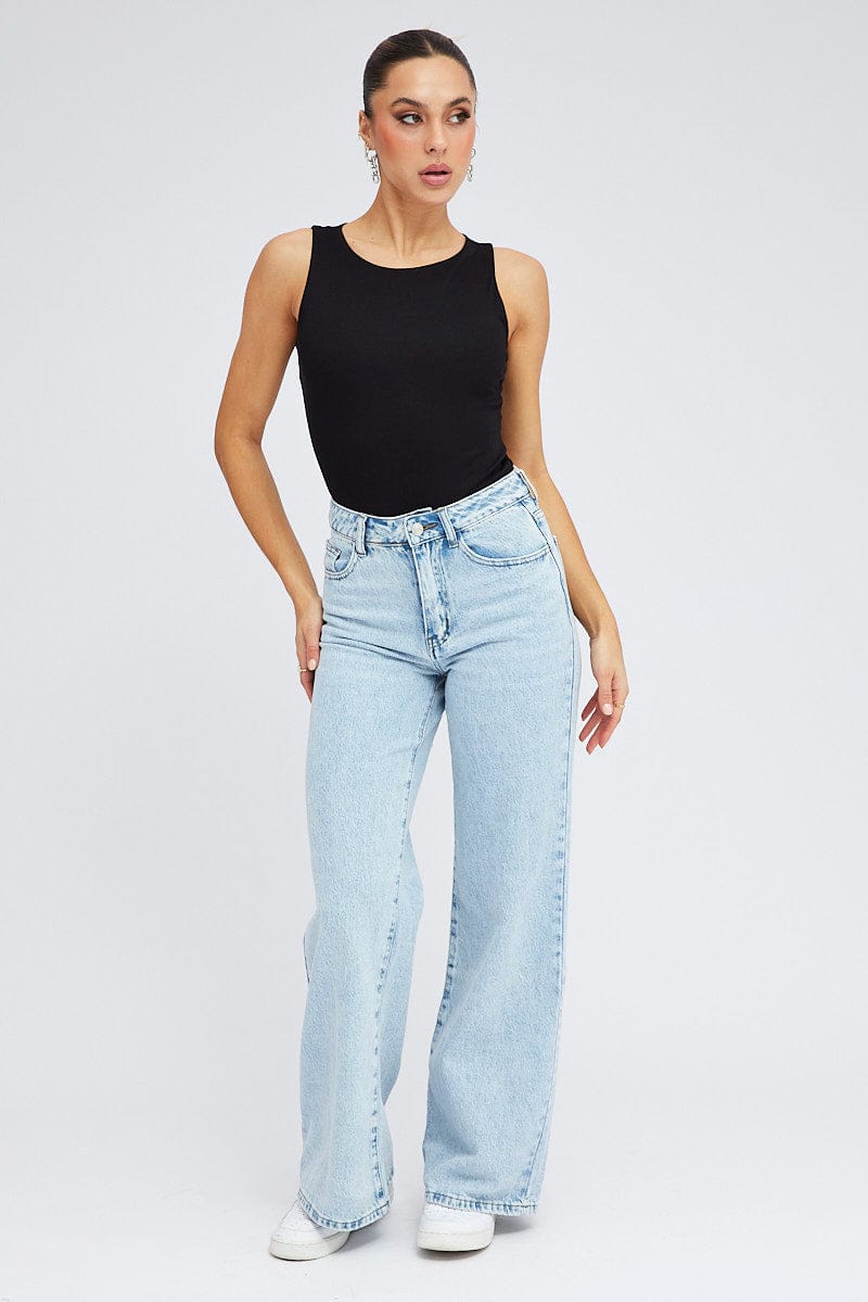 Black Bodysuit Sleeveless Crew Neck