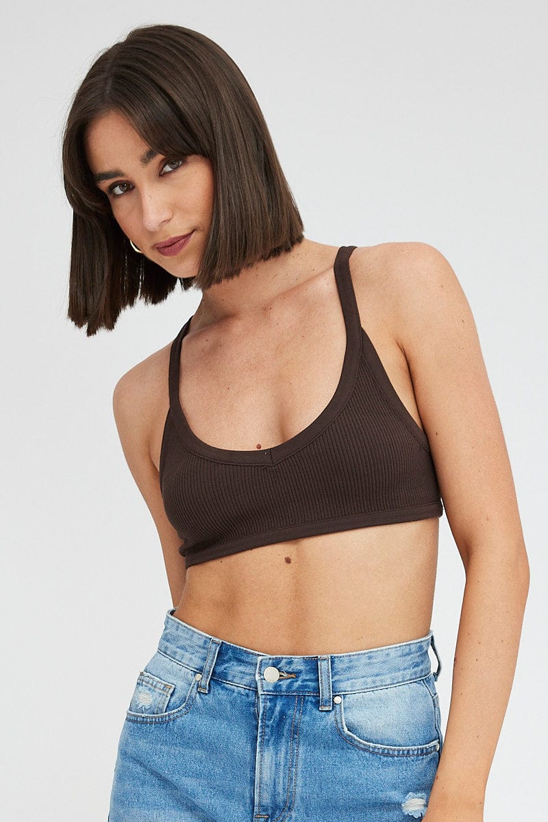 Brown Bralette V Neck Seamless