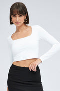 White Top Long Sleeve Square Neck