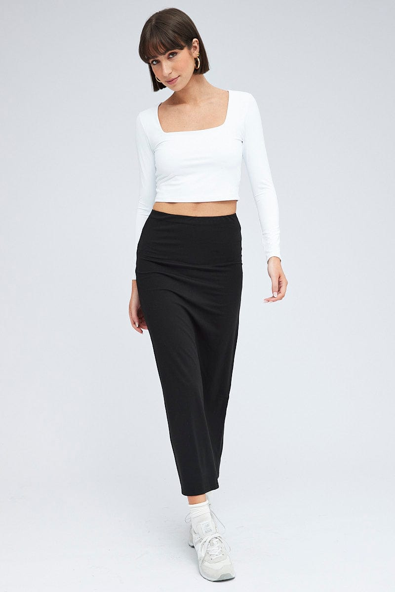 White Top Long Sleeve Square Neck