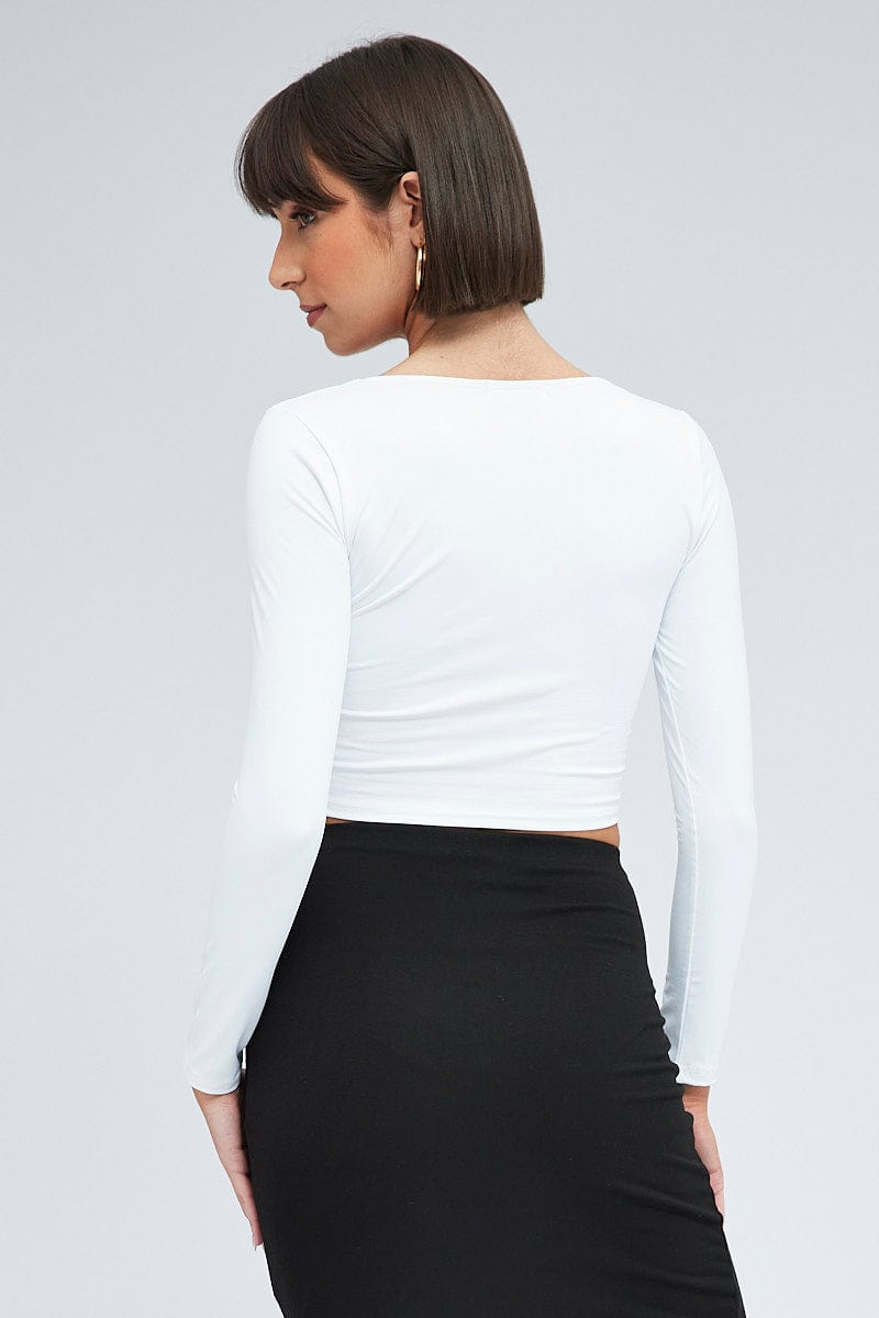 White Top Long Sleeve Square Neck