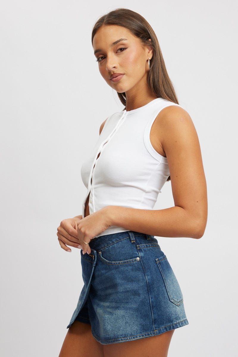 White Button Front Top Sleeveless