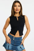 Black Button Front Top Sleeveless