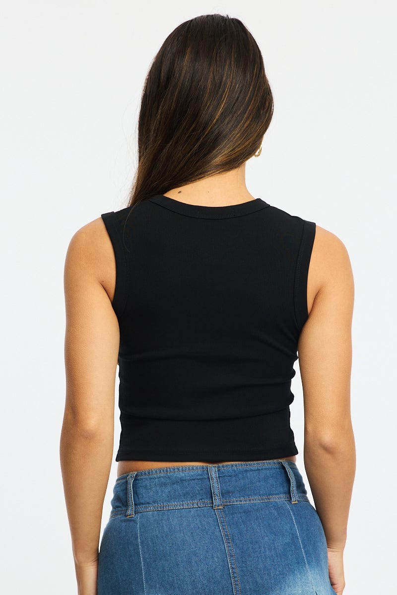 Black Button Front Top Sleeveless