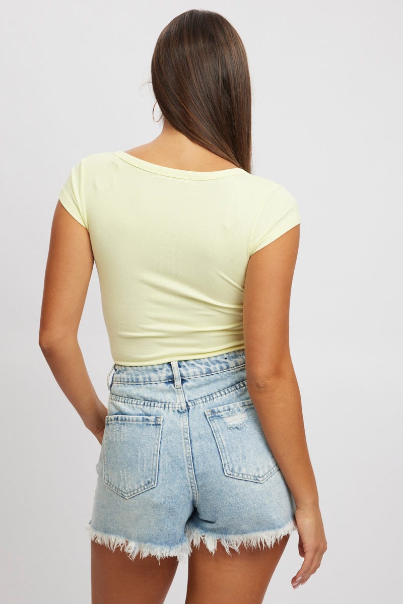 Yellow Button Down T-Shirt Short Sleeve Rib