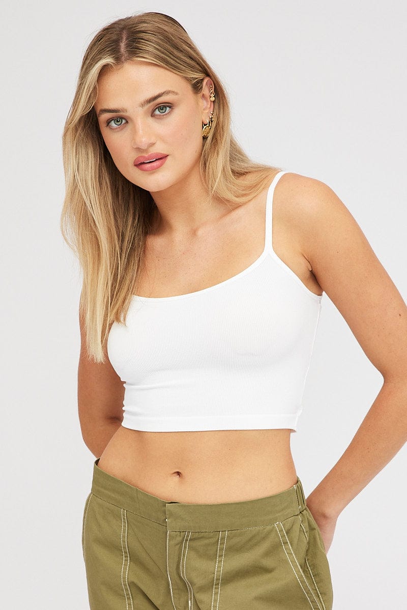 White Tank Top Top Round Neck Seamless