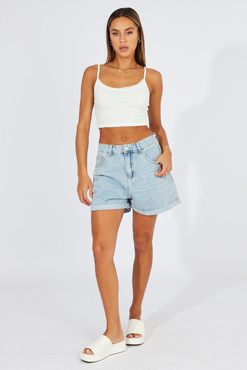 White Tank Top Top Lace Trim Cropped