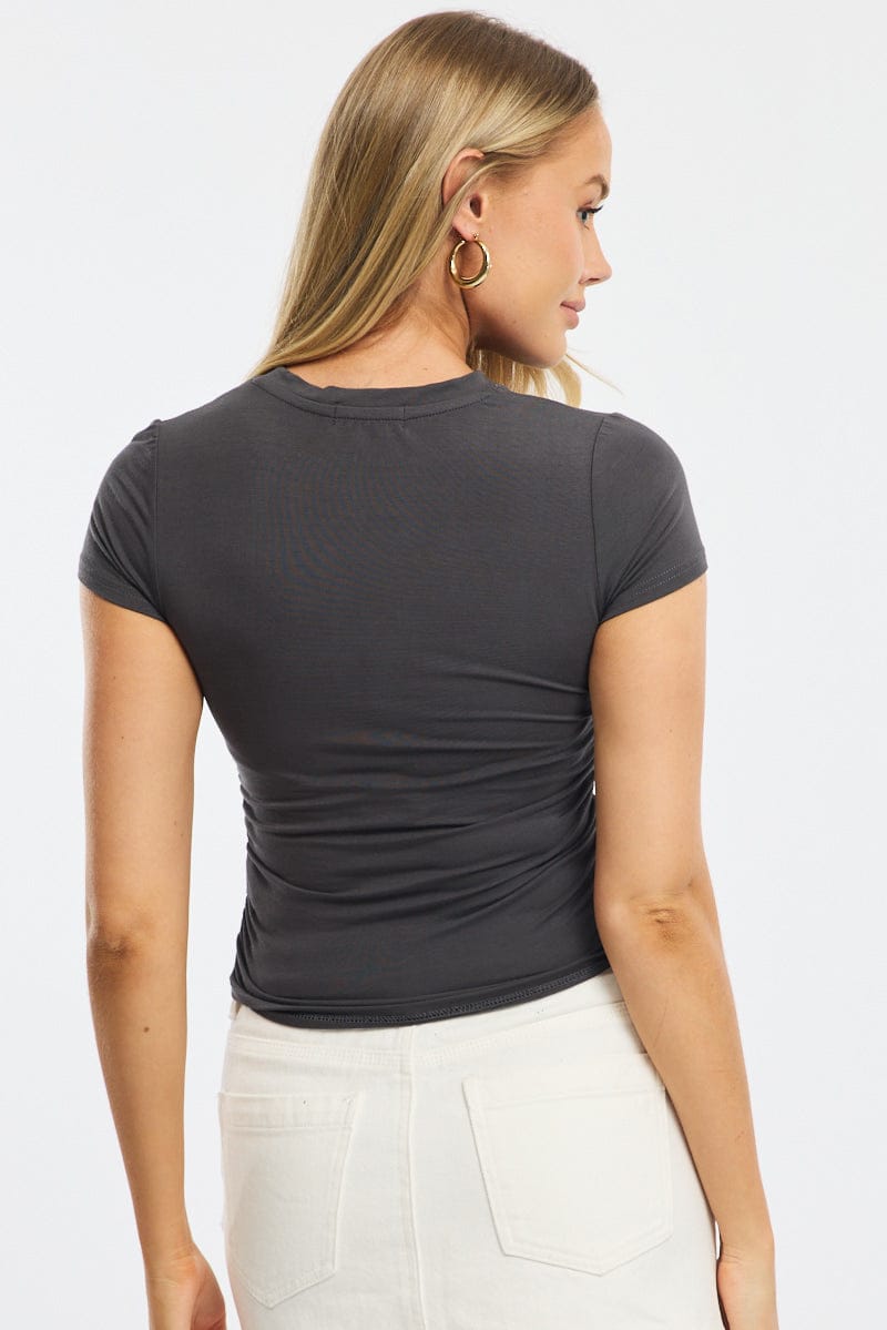 Grey T-Shirt Short Sleeve Crew Neck Modal