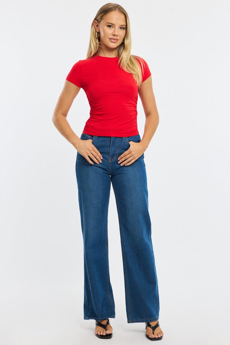 Red T-Shirt Short Sleeve Crew Neck Modal