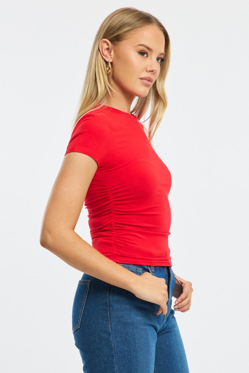 Red T-Shirt Short Sleeve Crew Neck Modal