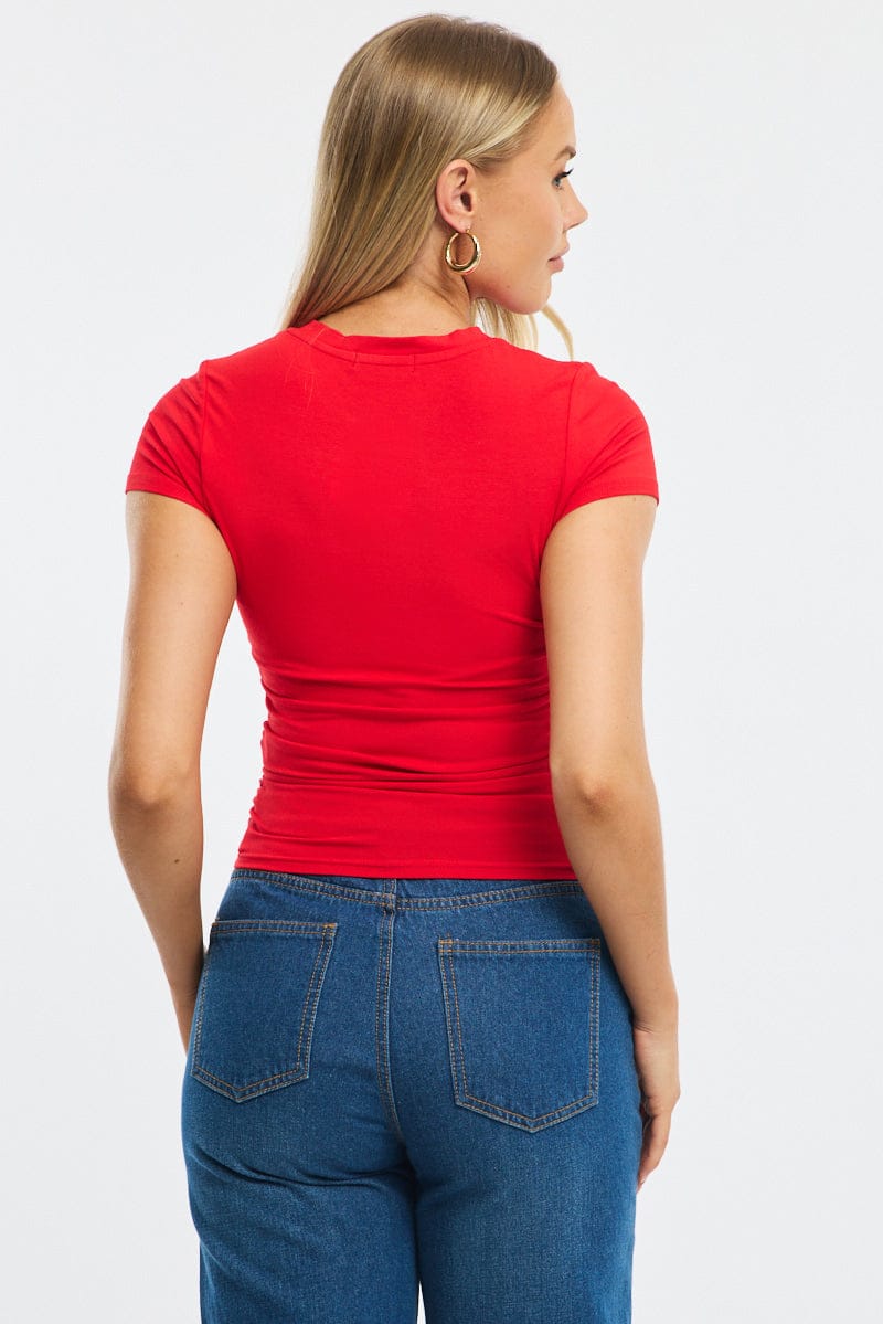 Red T-Shirt Short Sleeve Crew Neck Modal