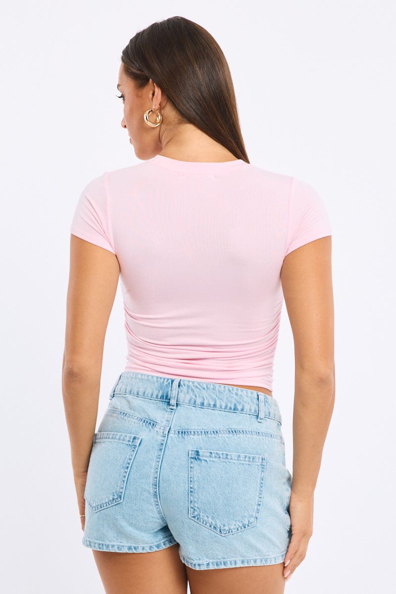 Pink T-Shirt Short Sleeve Crew Neck Modal