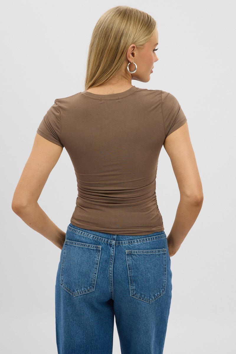 Brown T-Shirt Short Sleeve Crew Neck Modal
