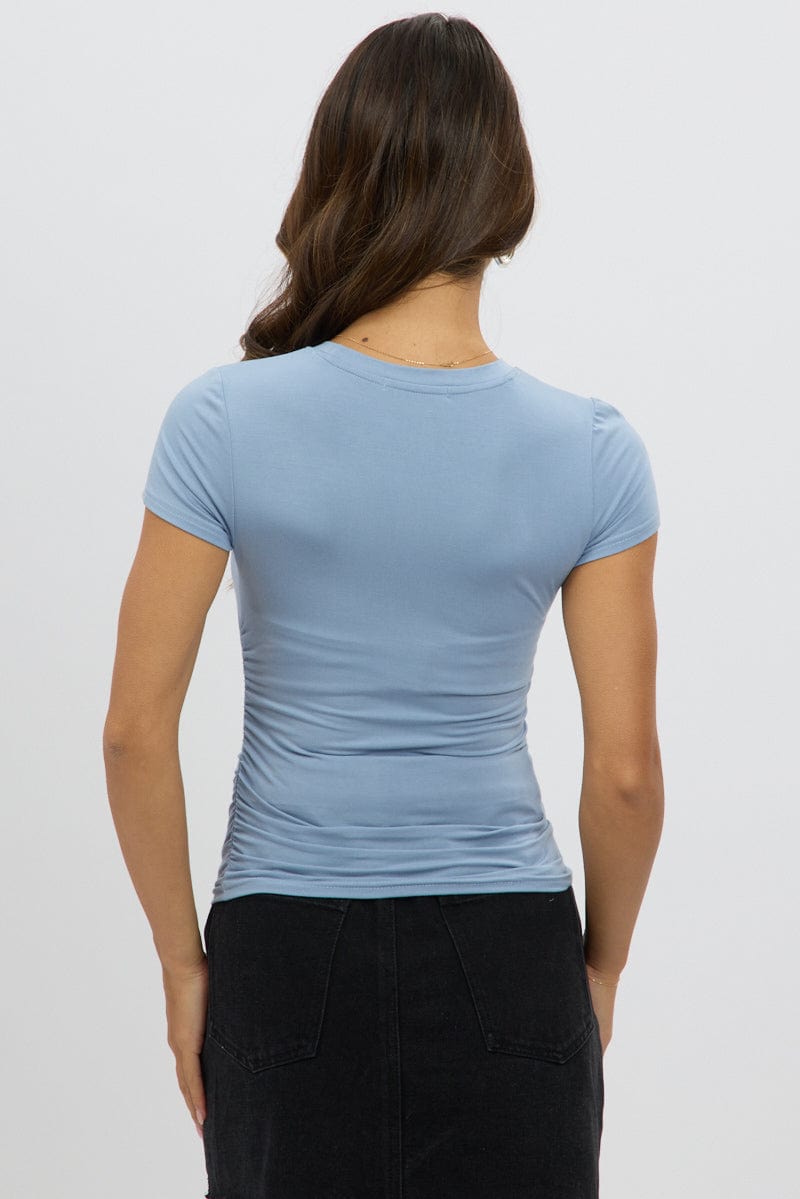 Blue T-Shirt Short Sleeve Crew Neck Modal