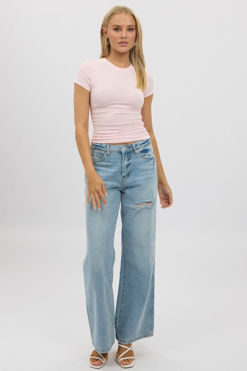 Pink T-Shirt Short Sleeve Crew Neck Modal