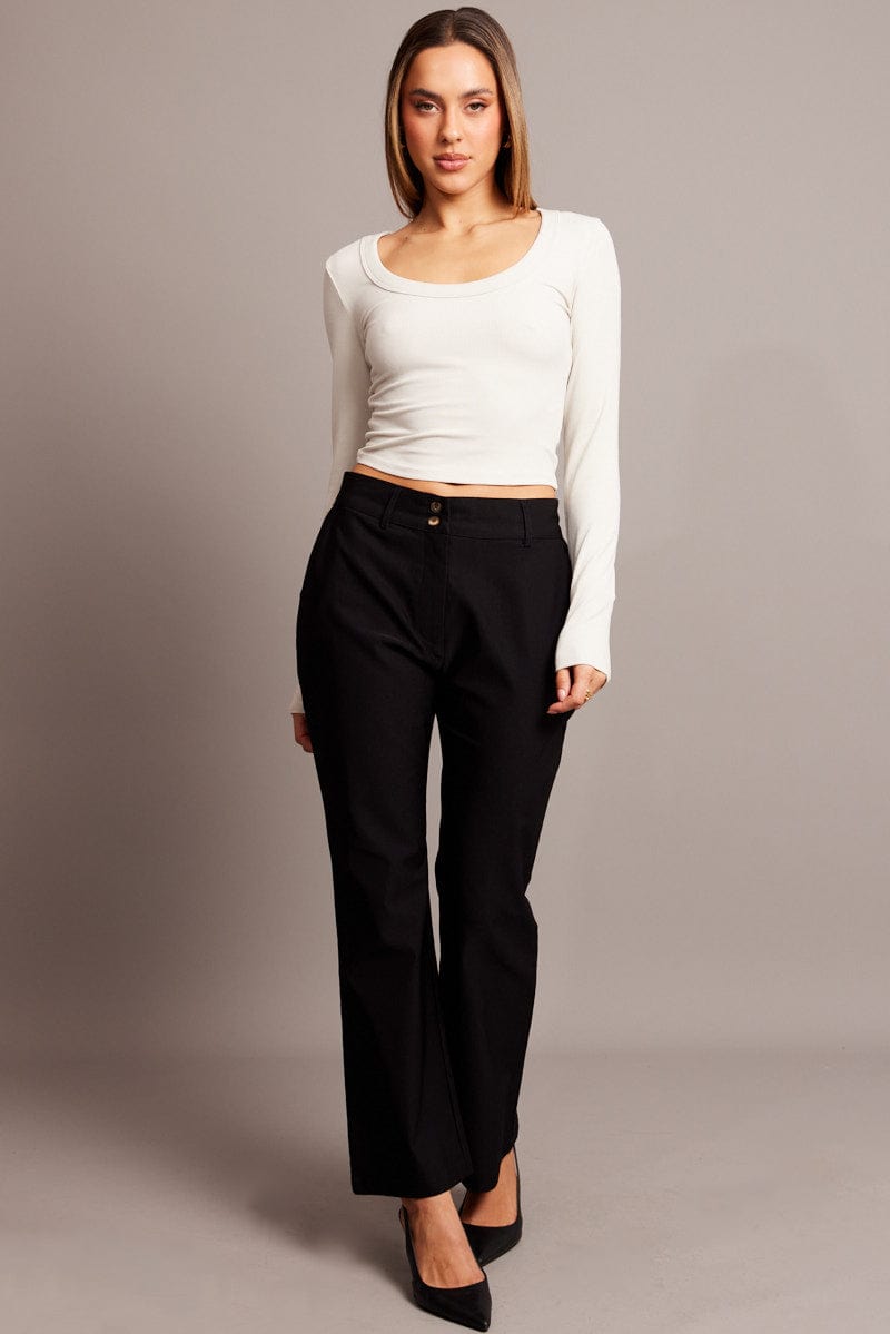 White T Shirt Long Sleeve Scoop Neck Rib