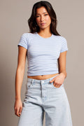 Blue Stripe T Shirt Short Sleeve Crew Neck