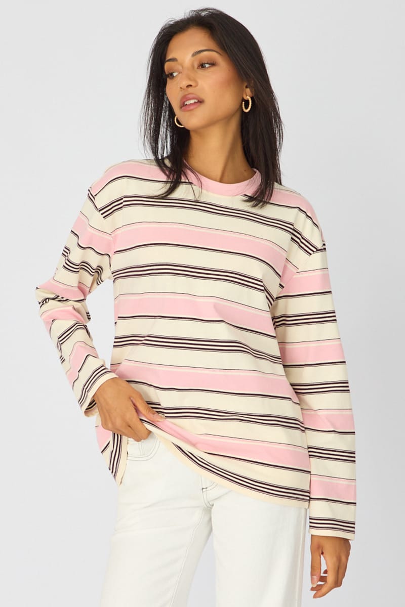 Pink Stripe Long Sleeve Oversized Stripe Shirt