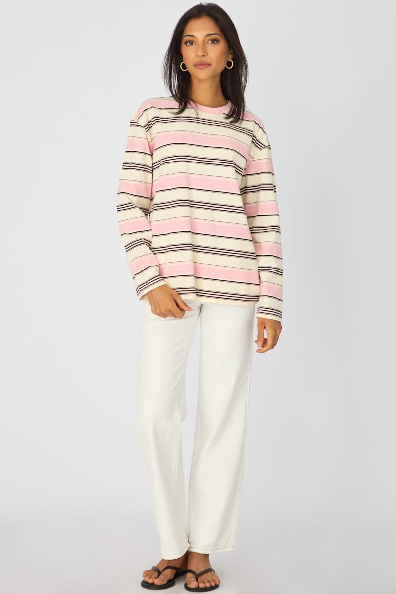 Pink Stripe Long Sleeve Oversized Stripe Shirt