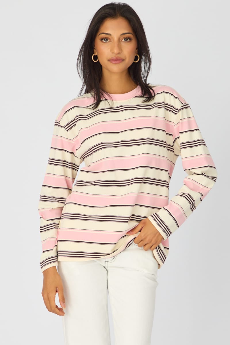 Pink Stripe Long Sleeve Oversized Stripe Shirt