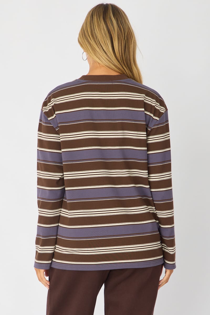 Brown Stripe Long Sleeve Oversized Stripe Shirt