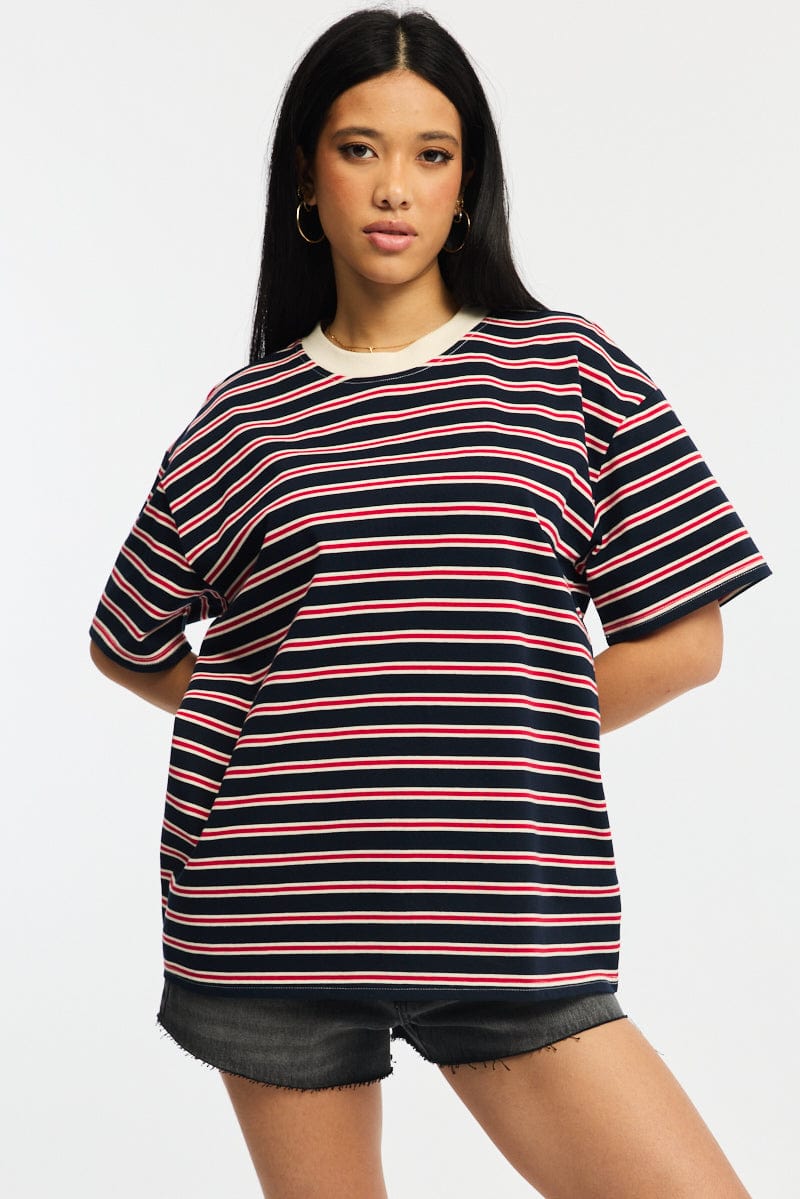 Red Stripe Oversized T-Shirt Short Sleeve