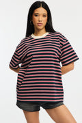 Red Stripe Oversized T-Shirt Short Sleeve