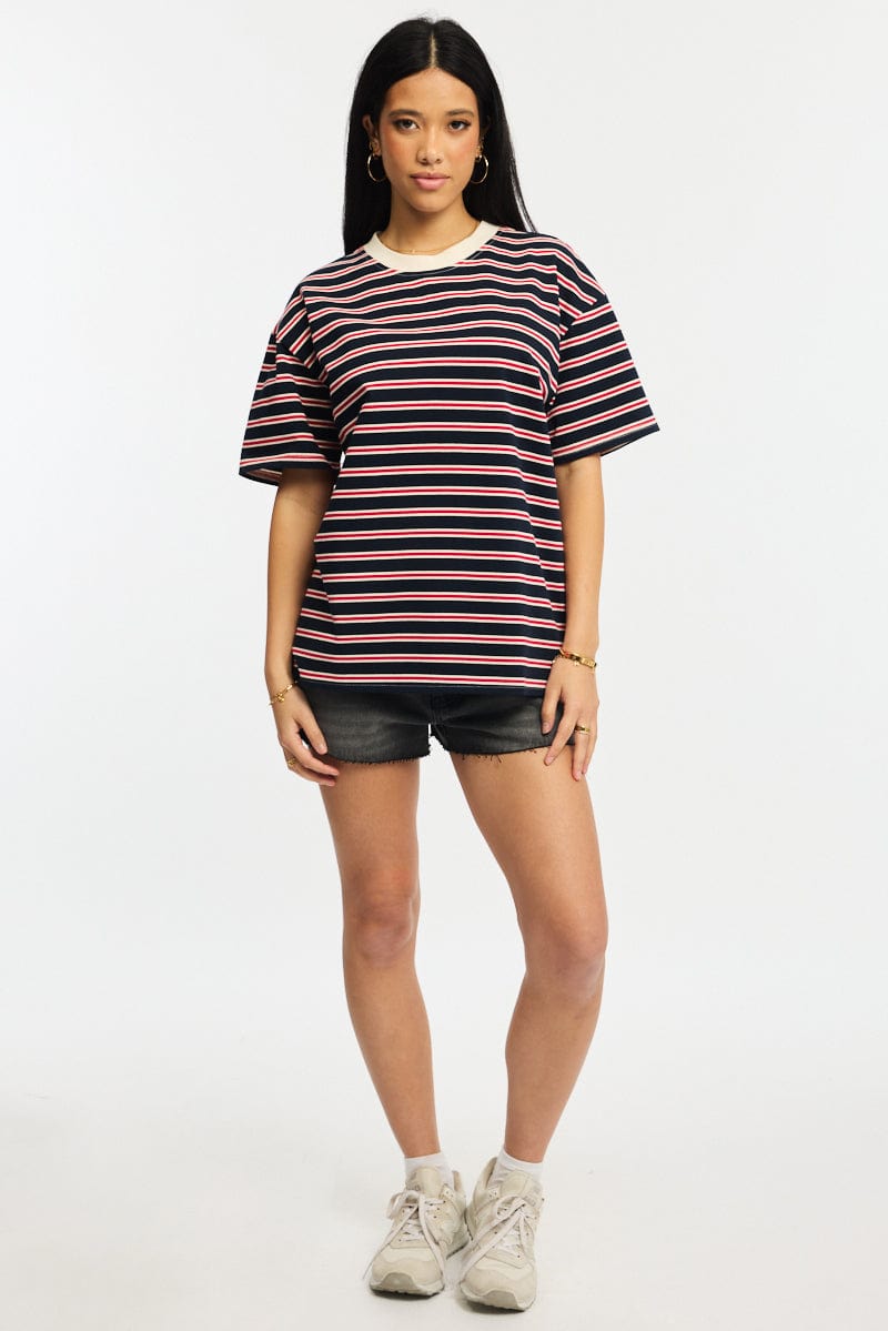 Red Stripe Oversized T-Shirt Short Sleeve