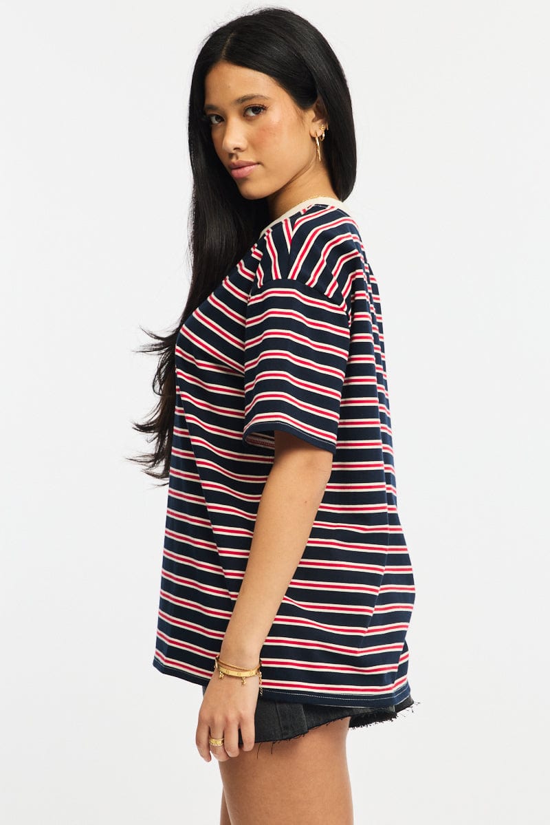 Red Stripe Oversized T-Shirt Short Sleeve