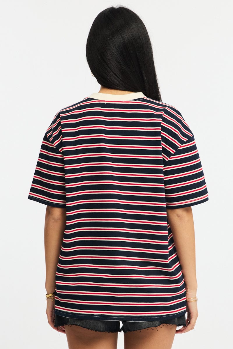 Red Stripe Oversized T-Shirt Short Sleeve