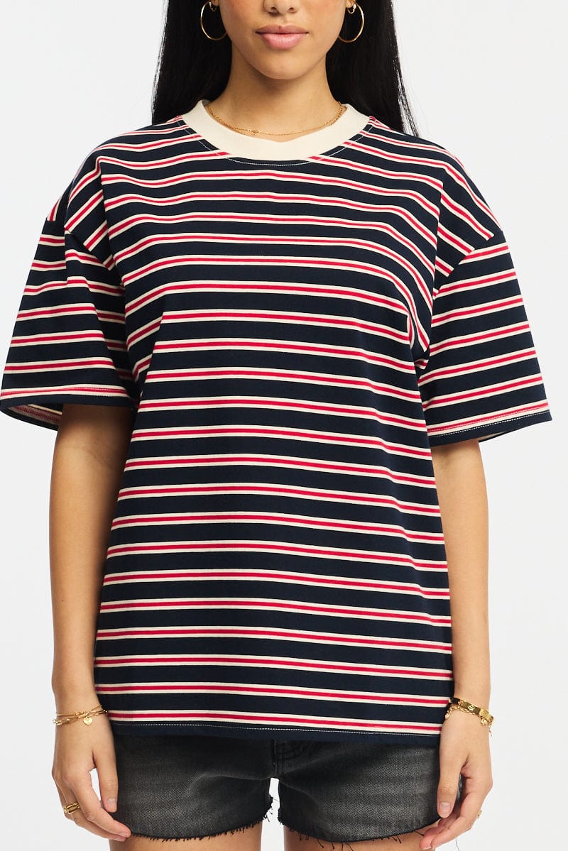 Red Stripe Oversized T-Shirt Short Sleeve