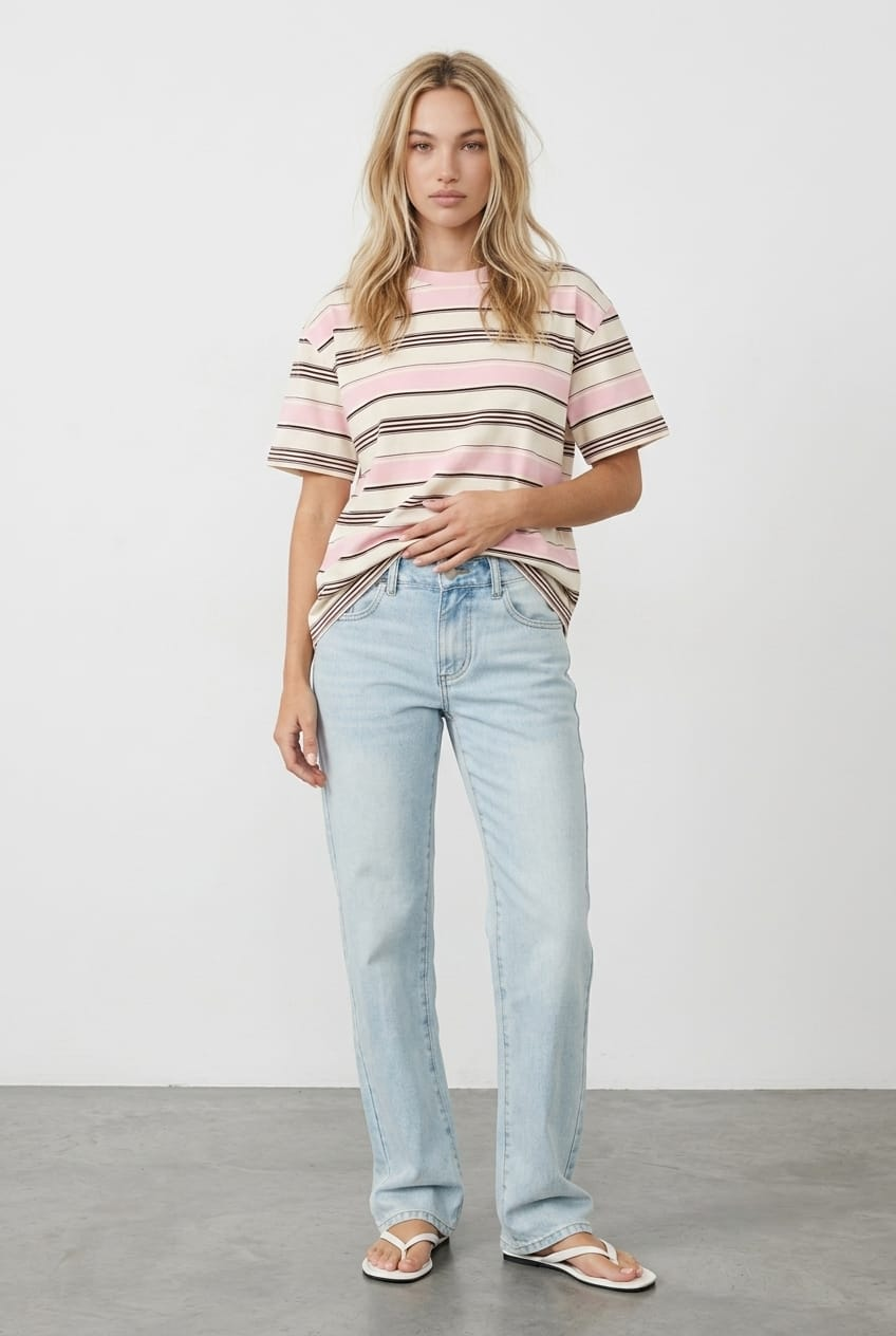 Pink Stripe Oversized T-Shirt Short Sleeve