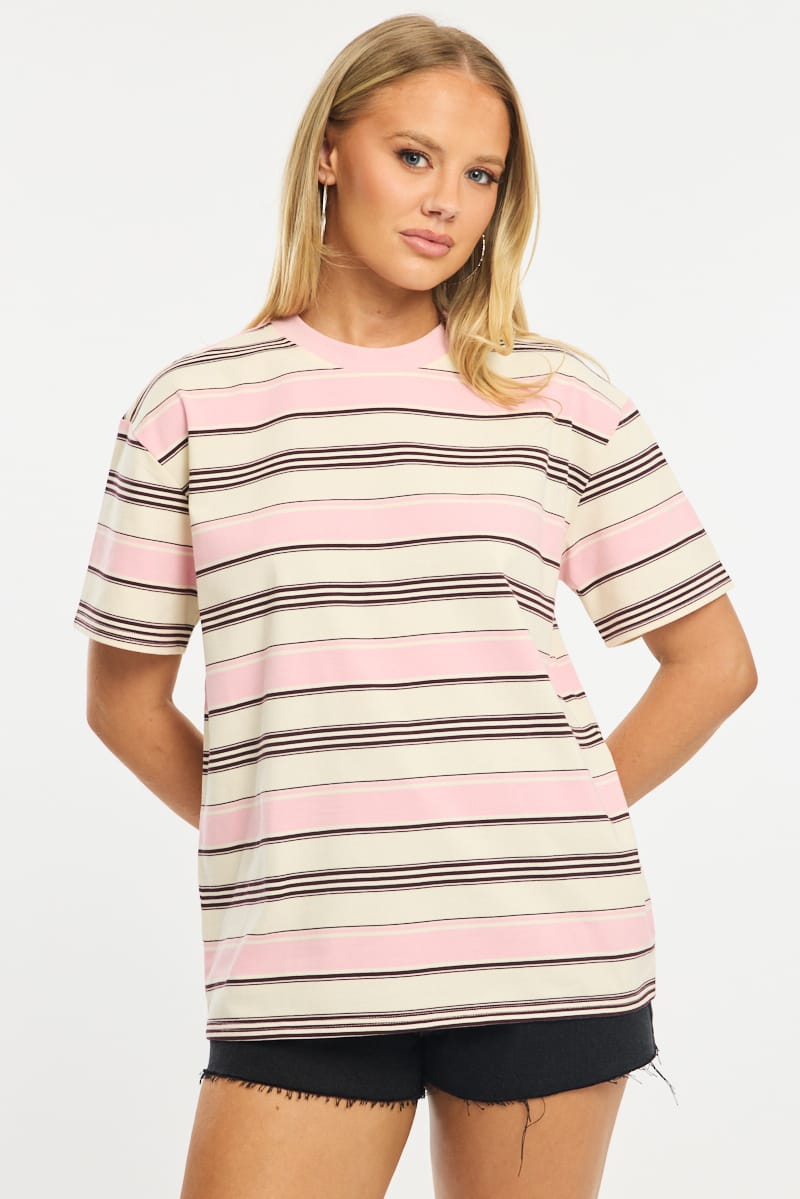 Pink Stripe Oversized T-Shirt Short Sleeve