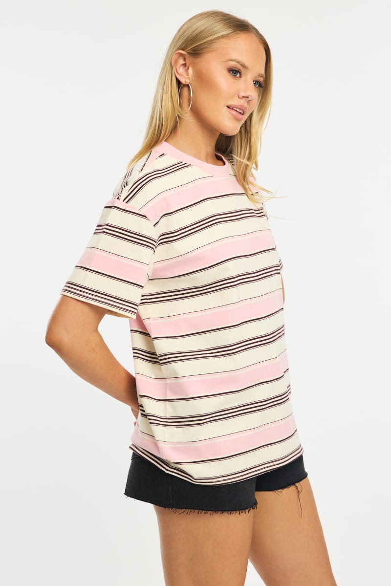 Pink Stripe Oversized T-Shirt Short Sleeve