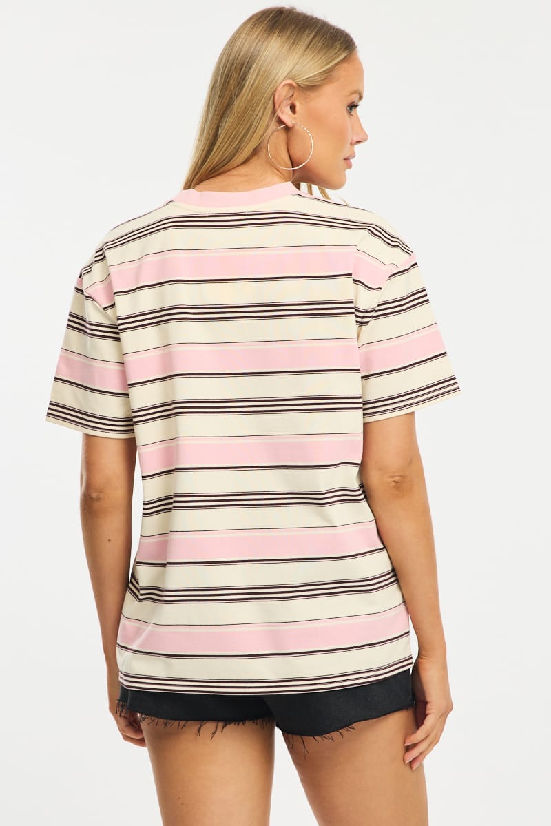 Pink Stripe Oversized T-Shirt Short Sleeve
