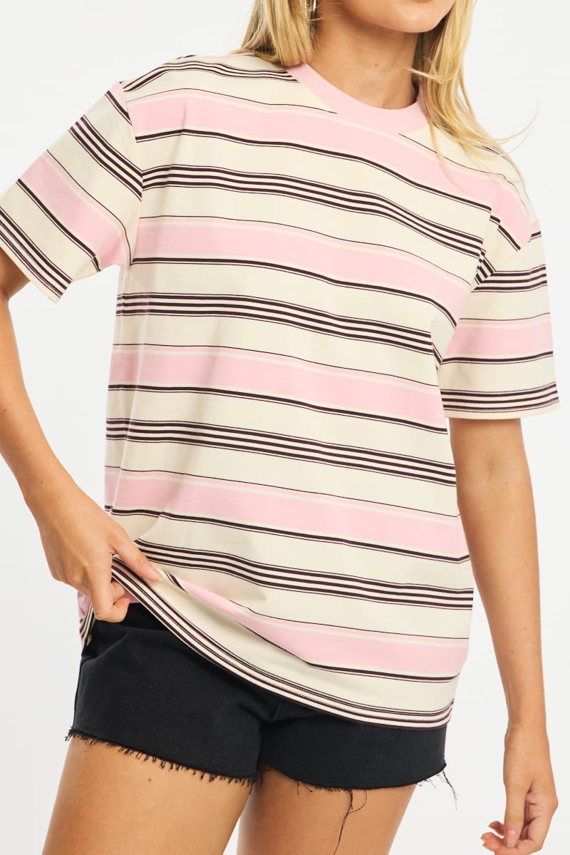 Pink Stripe Oversized T-Shirt Short Sleeve
