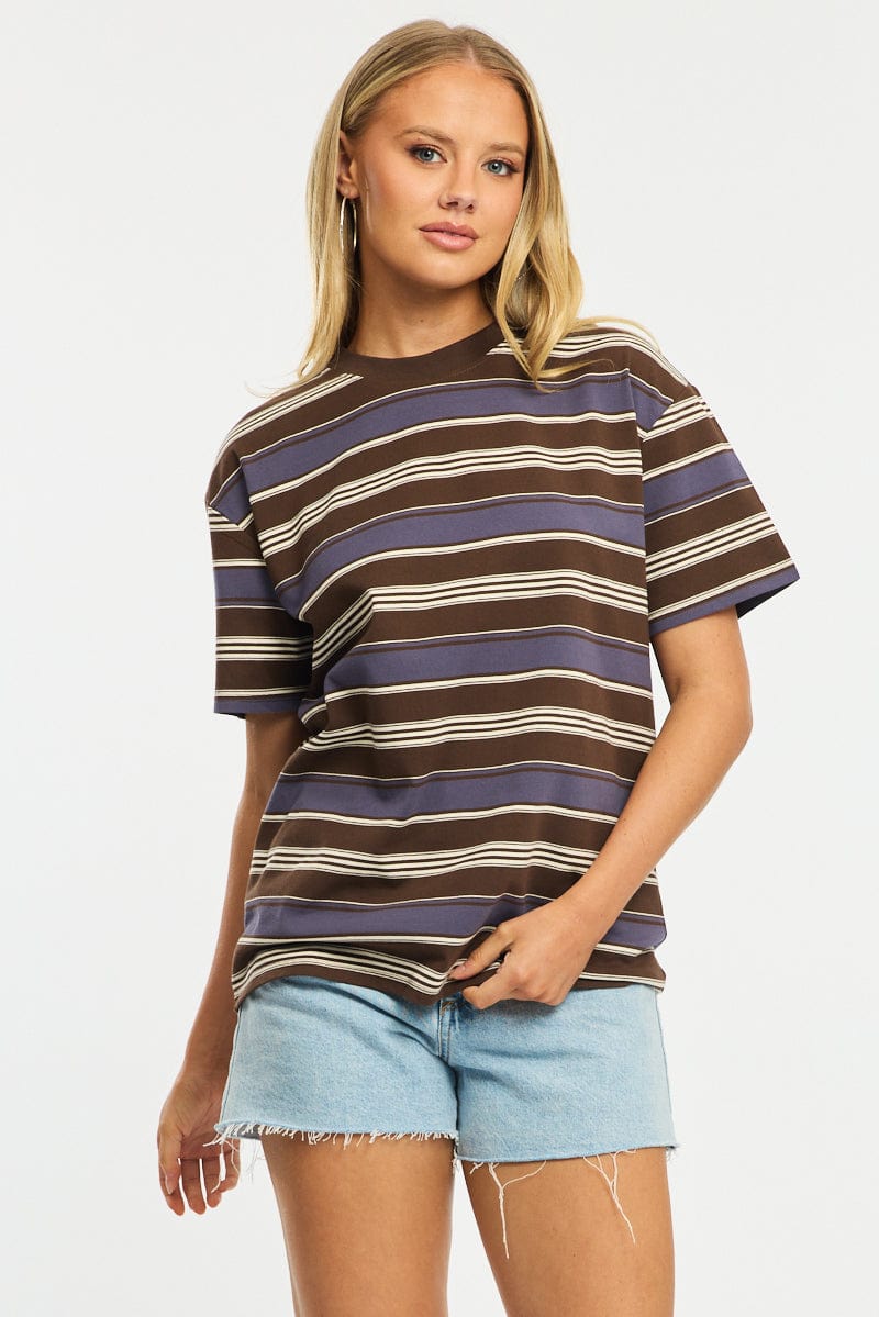 Brown Stripe Oversized T-Shirt Short Sleeve