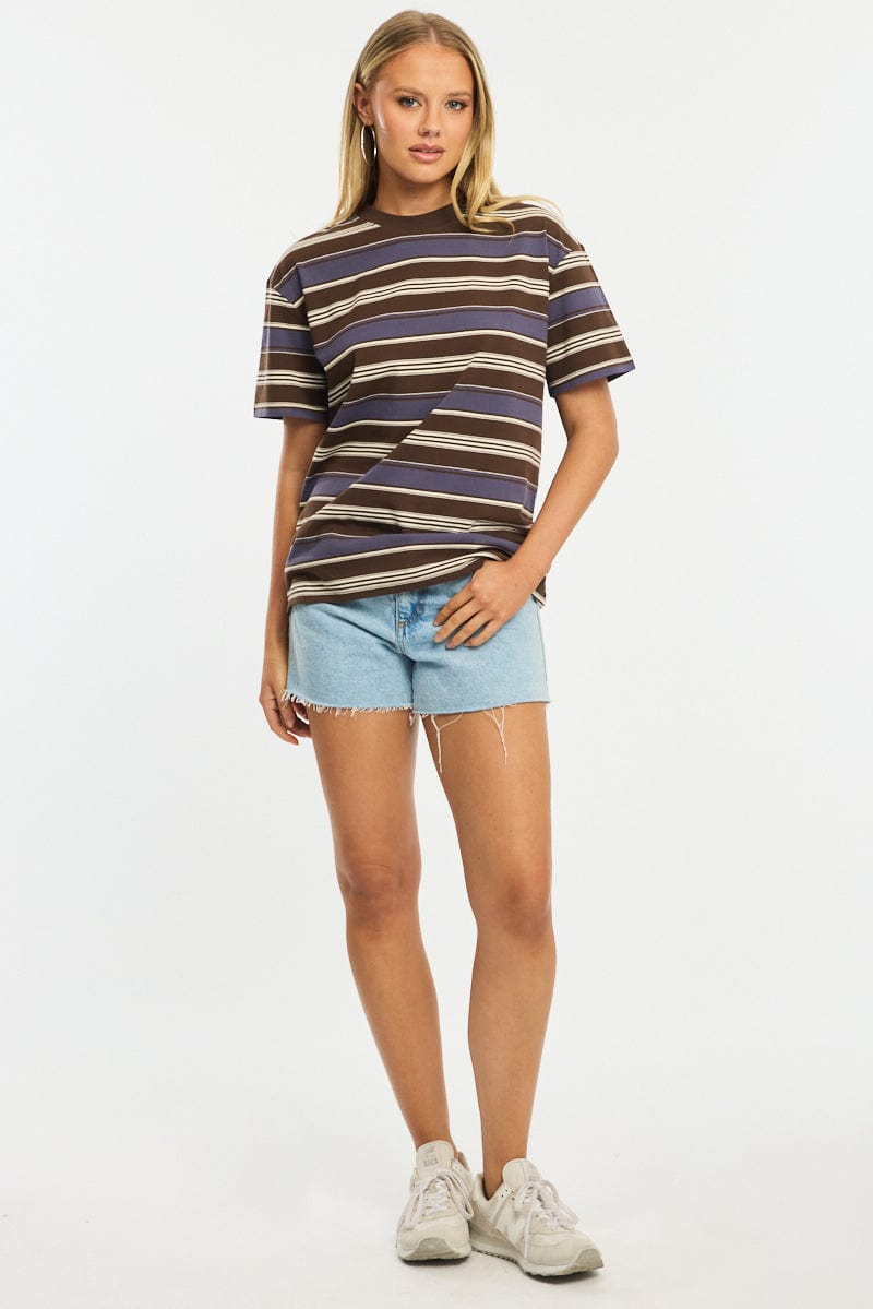 Brown Stripe Oversized T-Shirt Short Sleeve