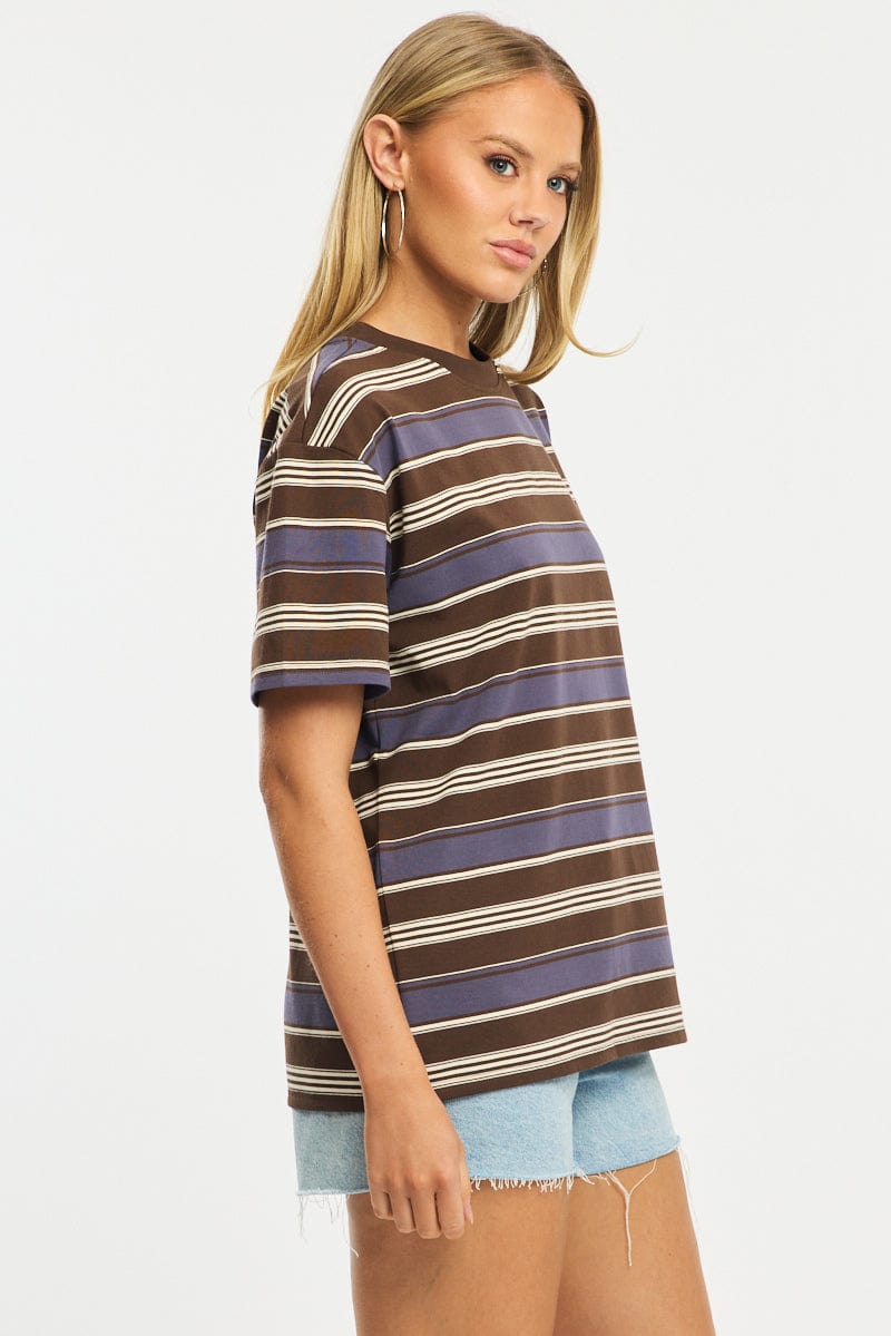 Brown Stripe Oversized T-Shirt Short Sleeve