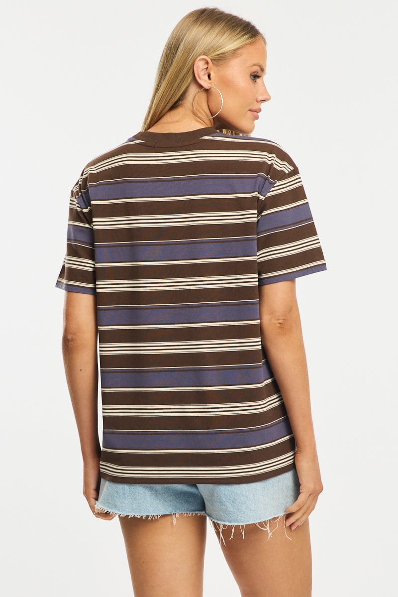 Brown Stripe Oversized T-Shirt Short Sleeve