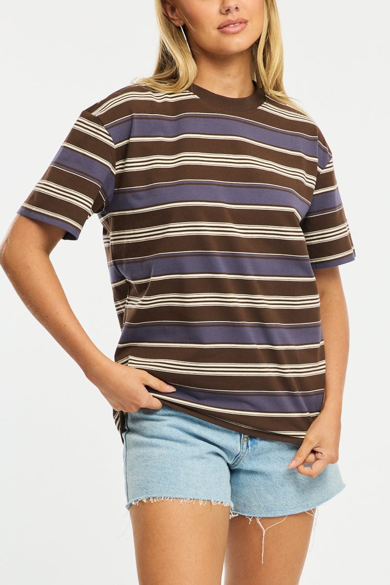 Brown Stripe Oversized T-Shirt Short Sleeve