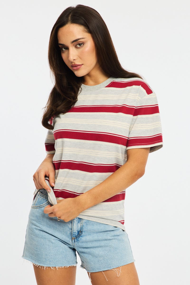 Grey Stripe Oversized T-Shirt Short Sleeve