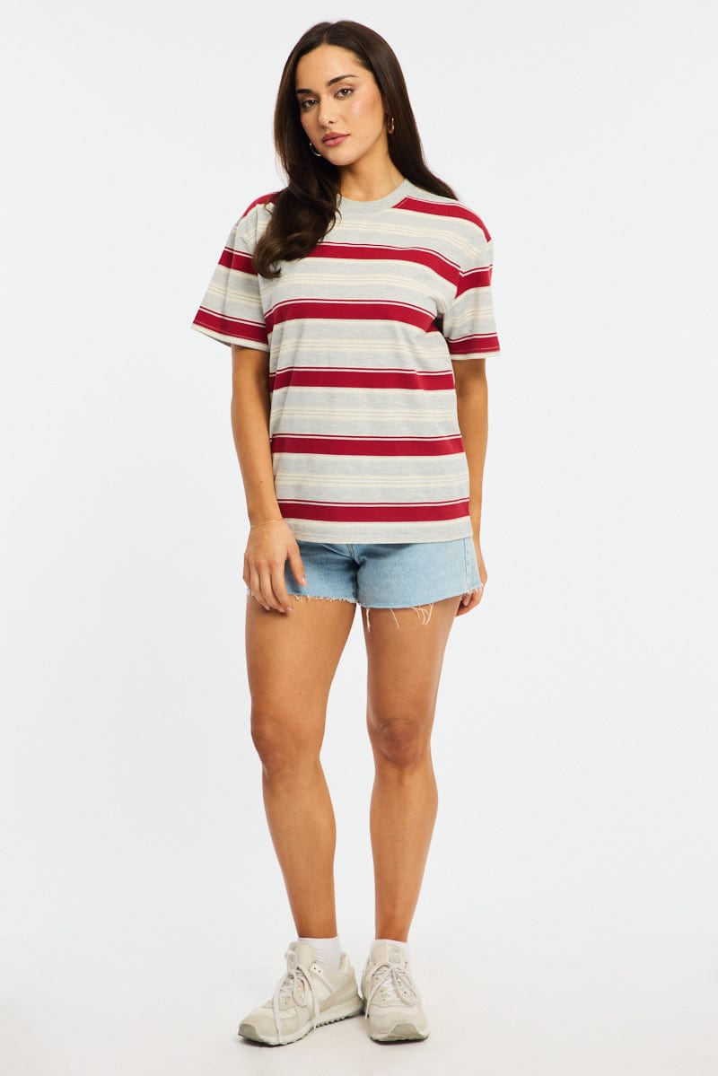 Grey Stripe Oversized T-Shirt Short Sleeve