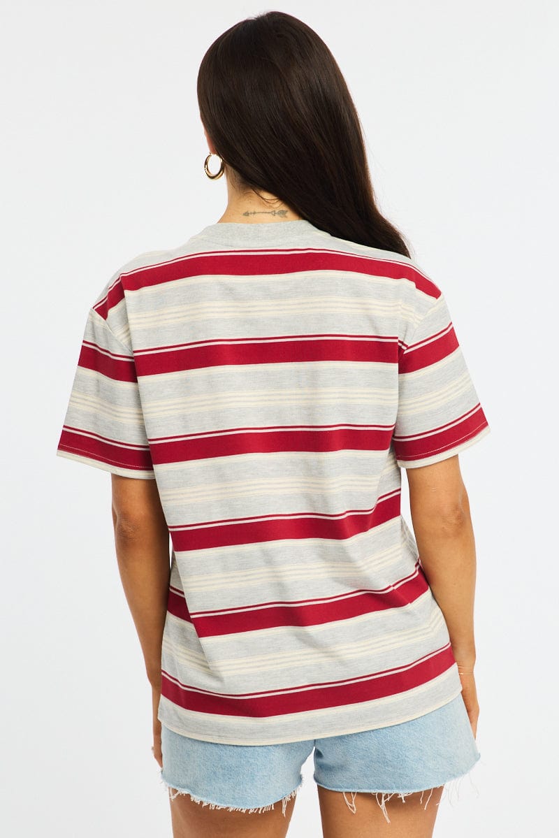 Grey Stripe Oversized T-Shirt Short Sleeve