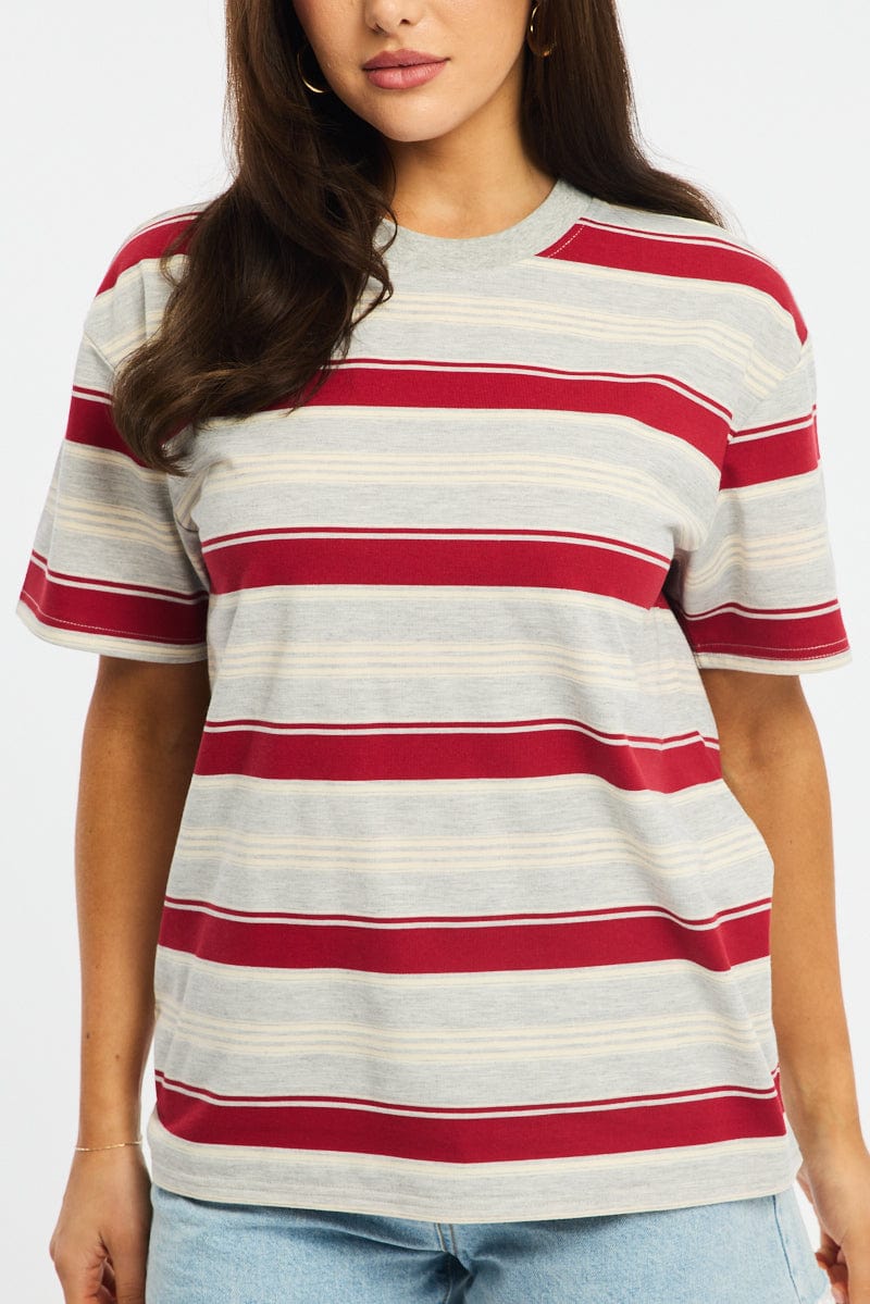 Grey Stripe Oversized T-Shirt Short Sleeve