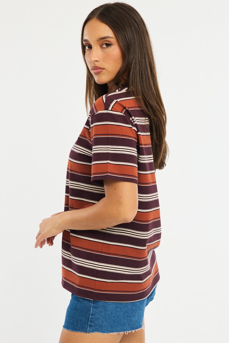 Brown Stripe Oversized T-Shirt Short Sleeve