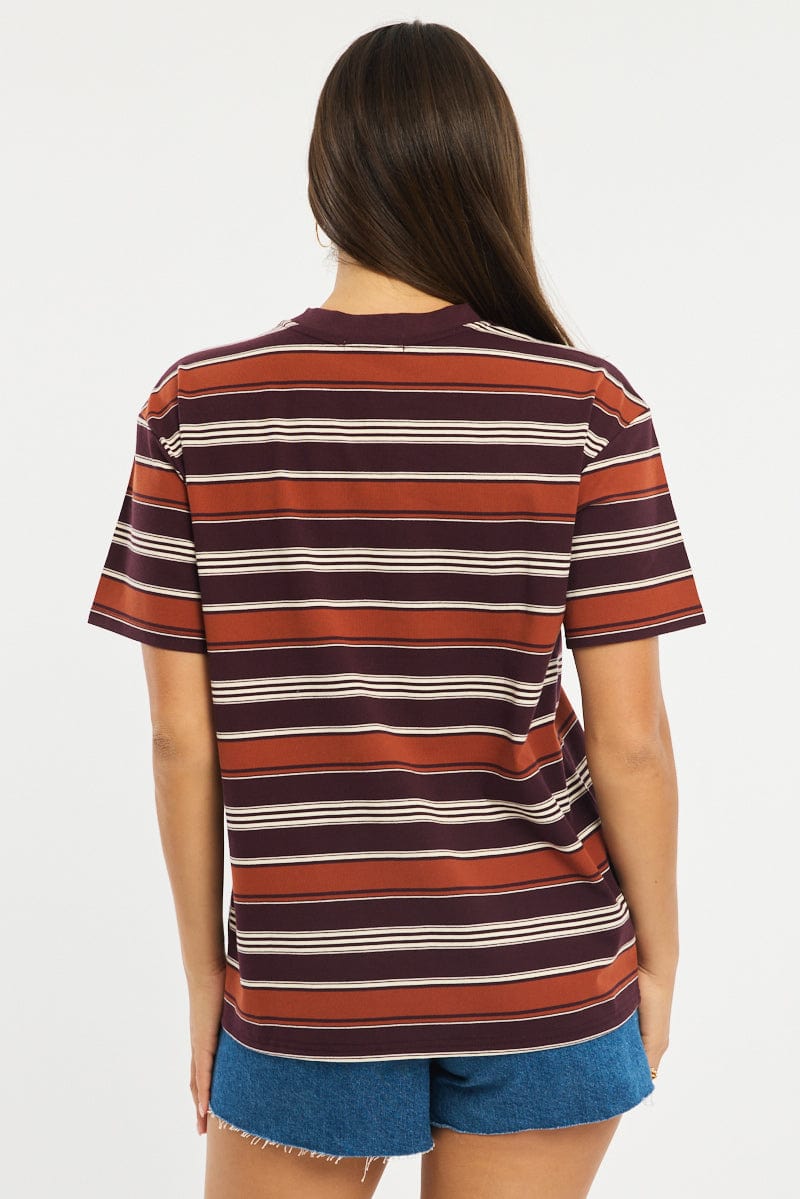 Brown Stripe Oversized T-Shirt Short Sleeve