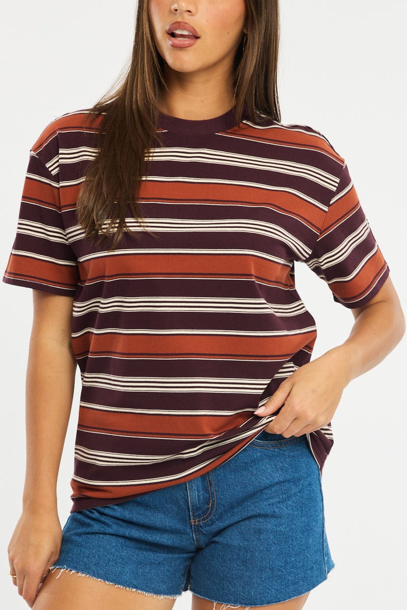 Brown Stripe Oversized T-Shirt Short Sleeve