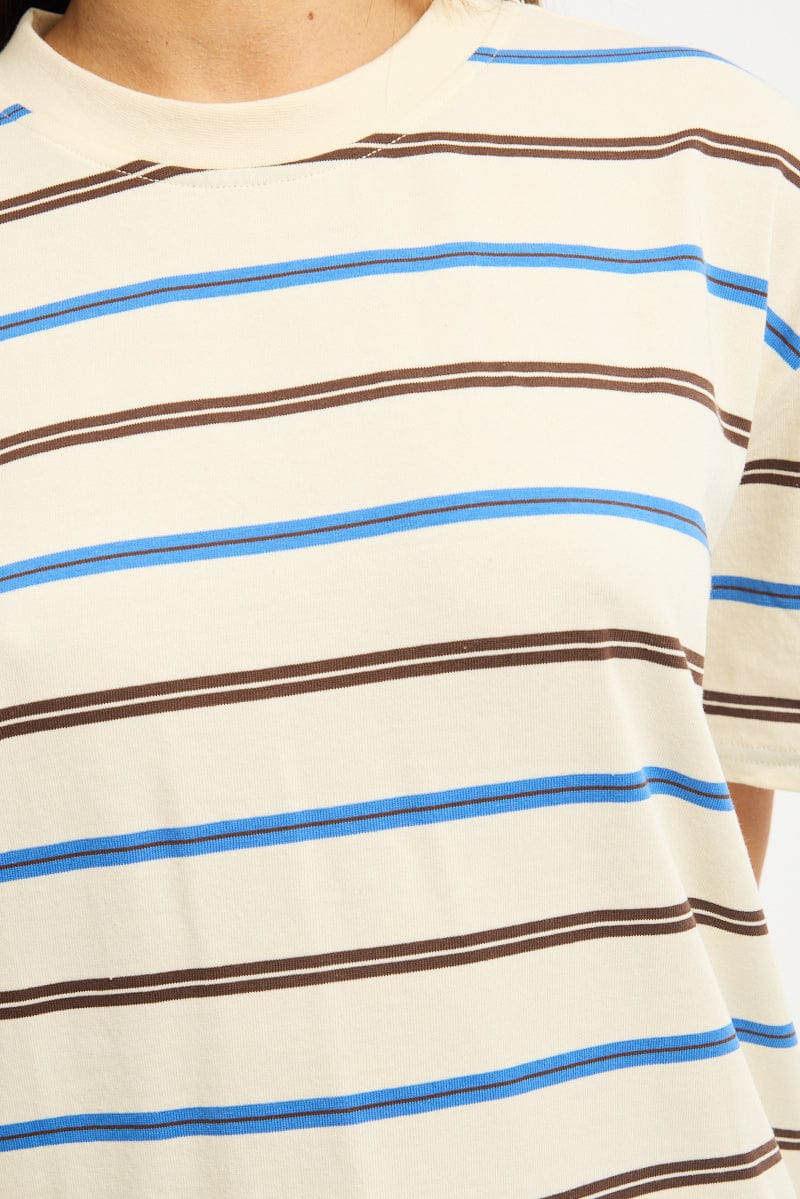 Brown Stripe Oversized T-Shirt Short Sleeve