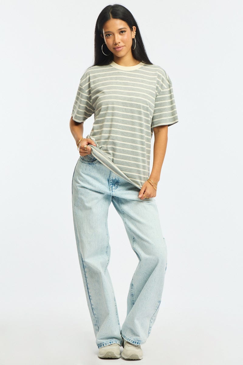 Grey Stripe Oversized T-Shirt Short Sleeve